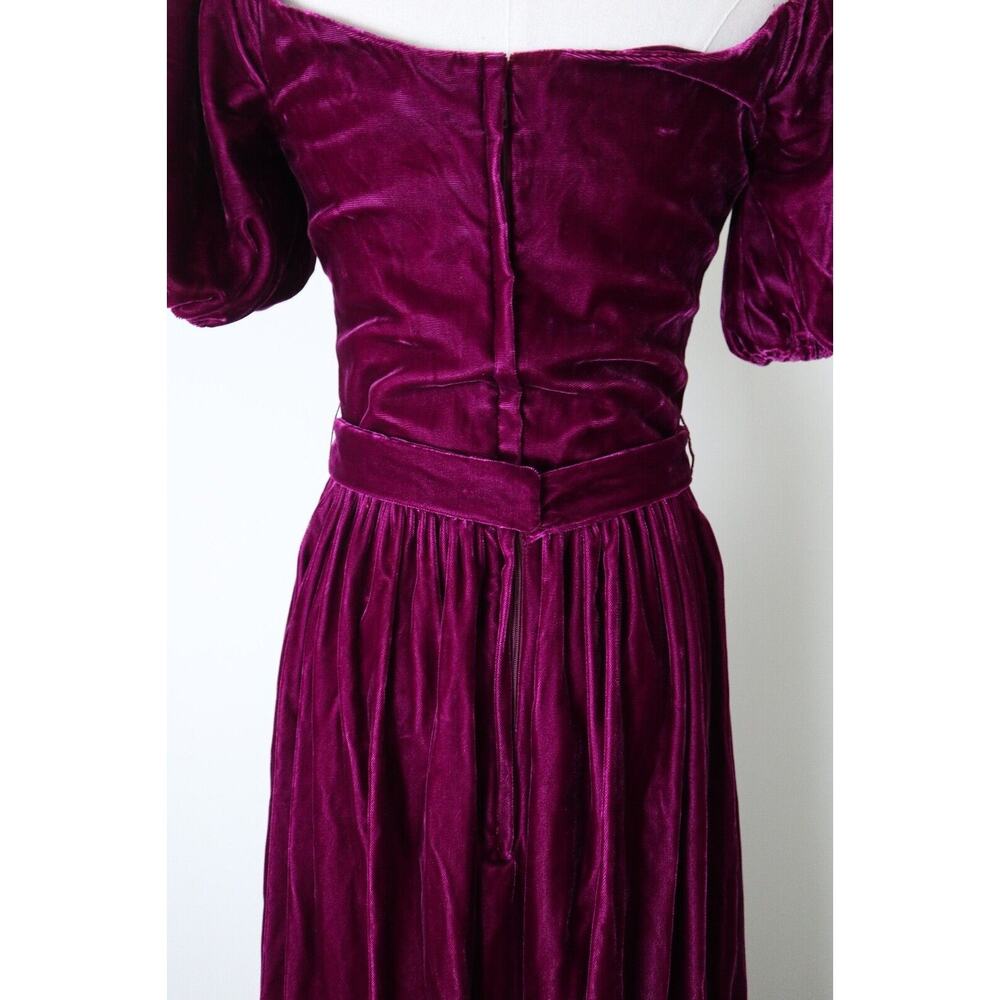 Vintage 1980s Priscilla of Boston Velvet Puff Shoulder Gown Maxi Dress Raspberry - Picture 10 of 12